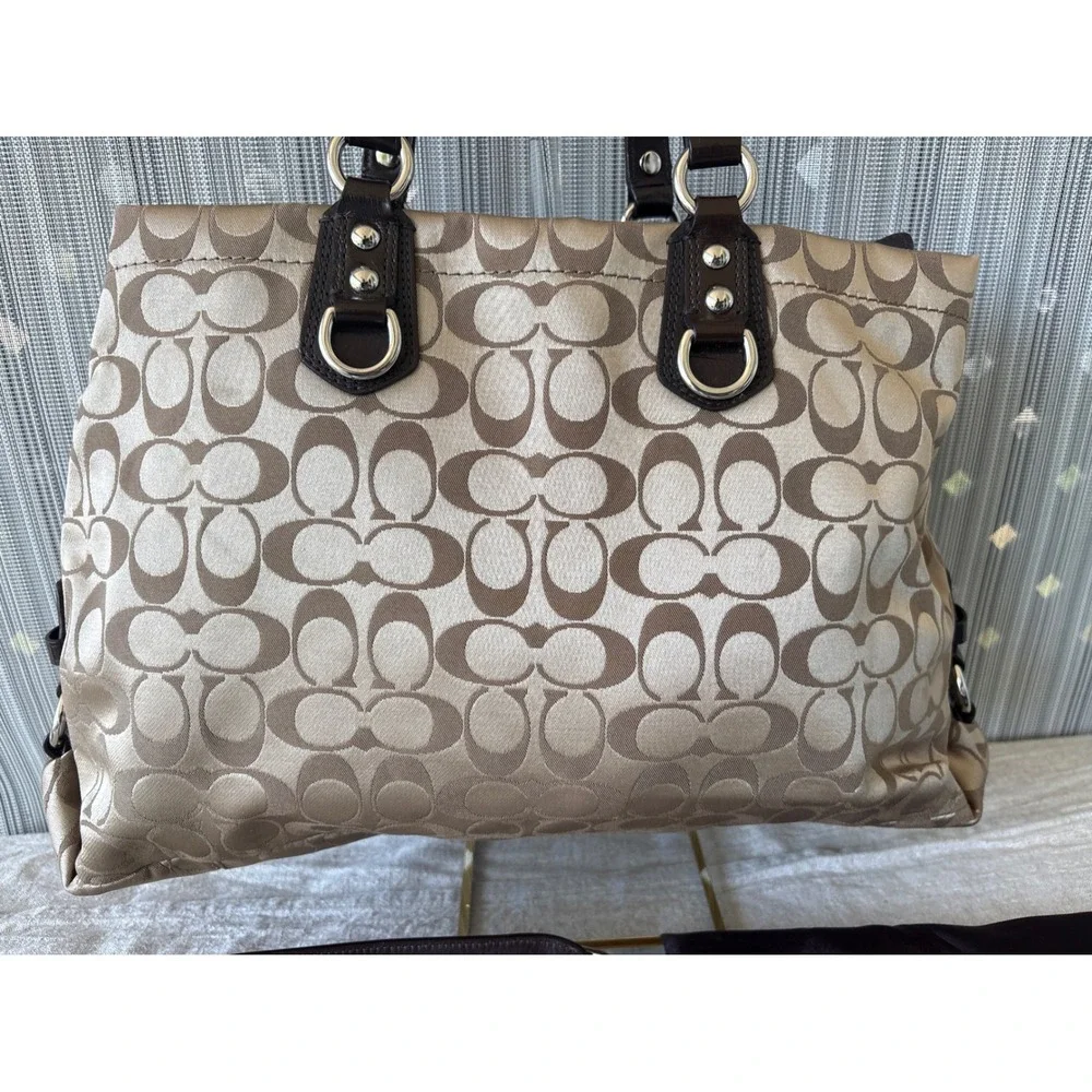 Coach Ashley Signature Satchel Khaki Mahogany Leather Shoulder Bag 14305